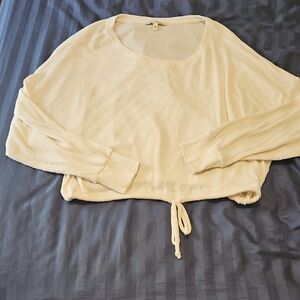 Express Cream Blouse with Long Sleeves and Tie Front